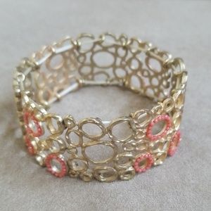 Gold Tone and Peach Stretch Bracelet